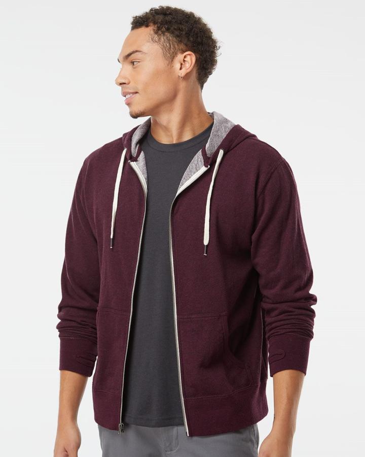 Heathered French Terry Full-Zip Hooded Sweatshirt - PRM90HTZ-Independent_Trading_Co