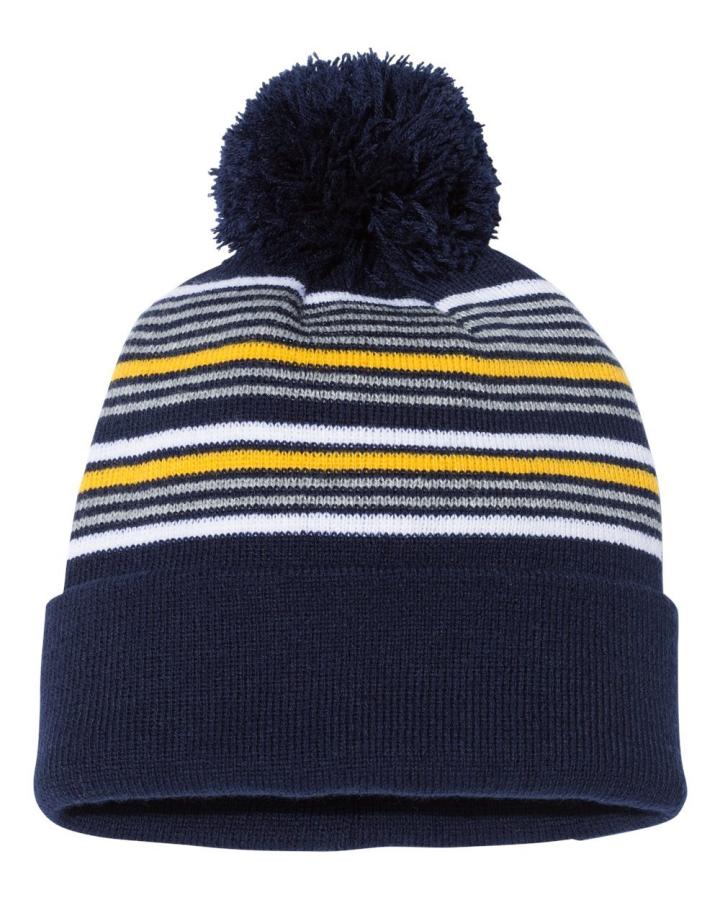 12" Striped Pom-Pom Cuffed Beanie - SP60-Sportsman