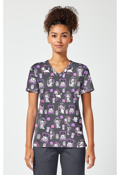 Print V-Neck Top - TF796-Tooniforms