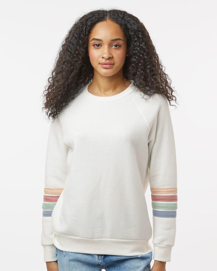 Women‘s Striped Sleeves Crewneck Sweatshirt - W23152-MV_Sport