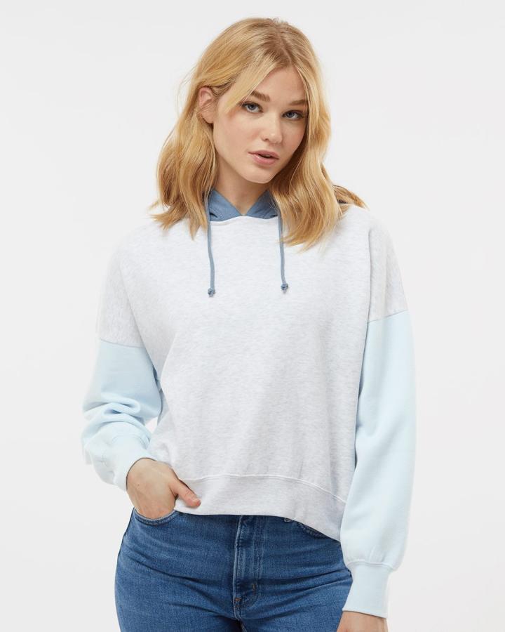 Women‘s Sueded Fleece Colorblocked Crop Hooded Sweatshirt - W23716-MV_Sport