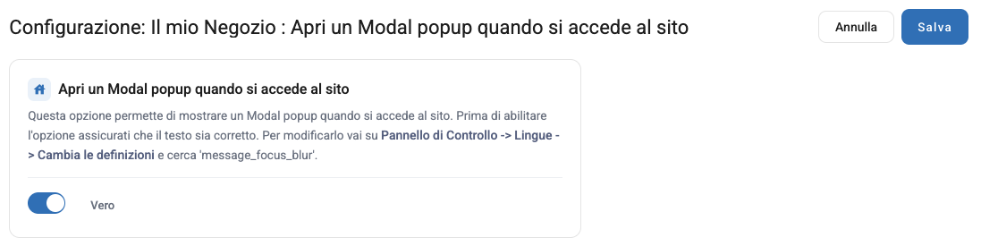 L'interruttore dell'avviso acceso