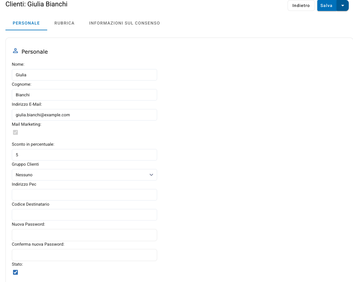 La scheda Personale di un cliente