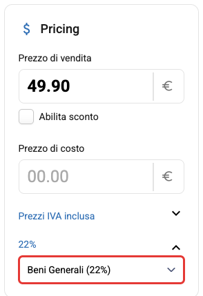 La scelta della classe di tassazione nella scheda prodotto