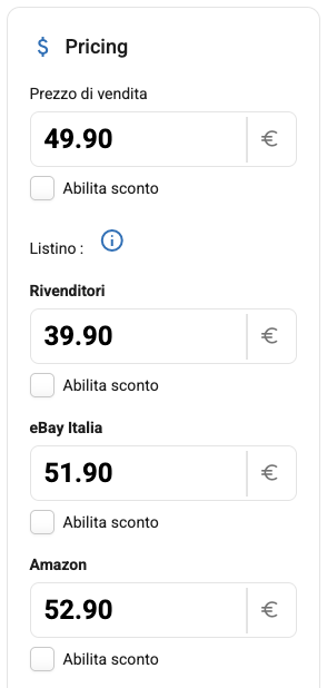 I prezzi di un prodotto nei diversi listini