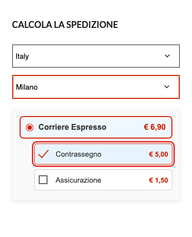L'opzione Contrassegno nel carrello del negozio