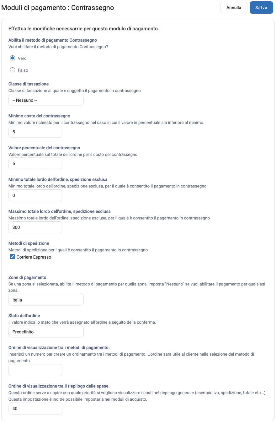 Le impostazioni del contrassegno