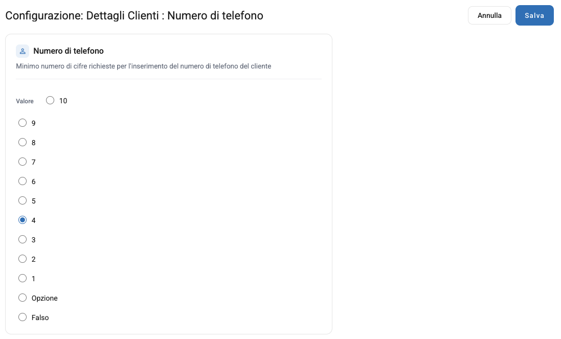 Le scelte per Numero di telefono
