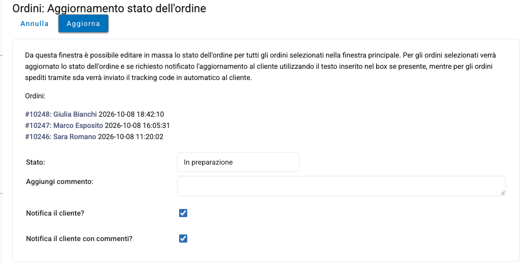 Il cambio di stato di tre ordini insieme