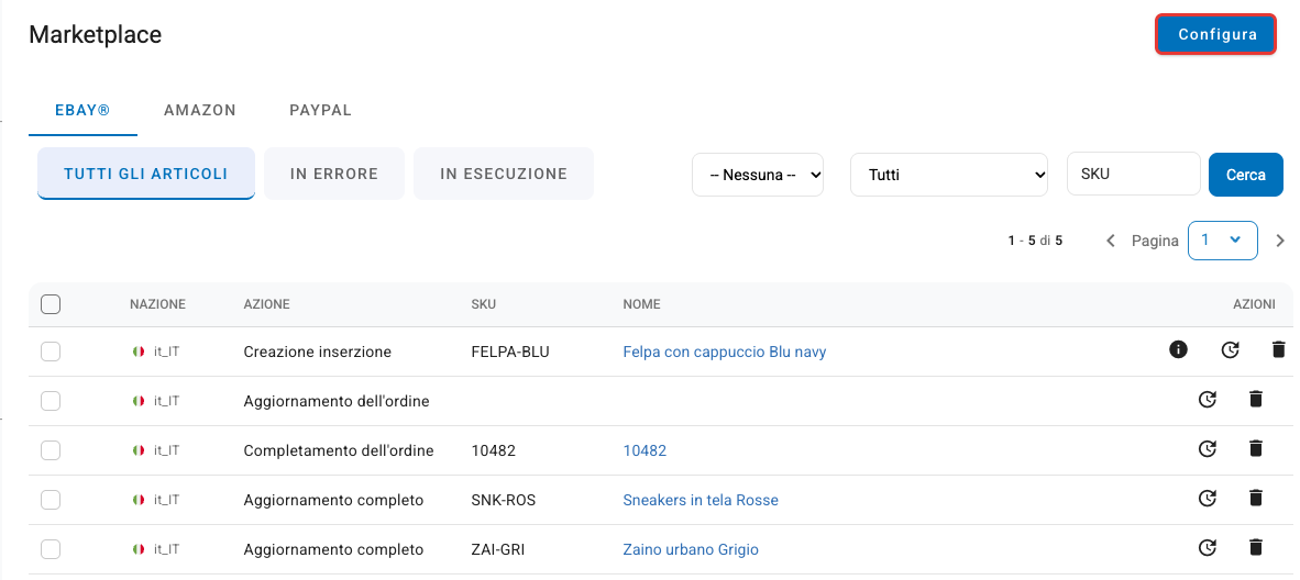Il pulsante Configura nella pagina Marketplace