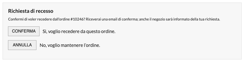 La richiesta di conferma del recesso per tutto l'ordine