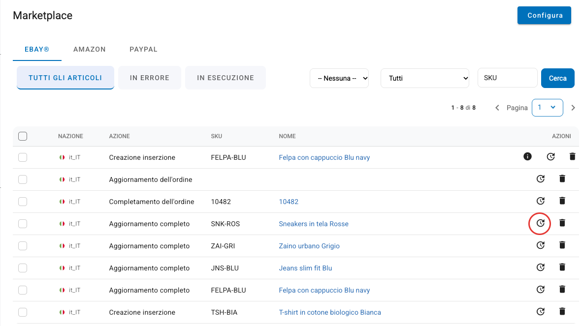 La coda degli aggiornamenti verso eBay