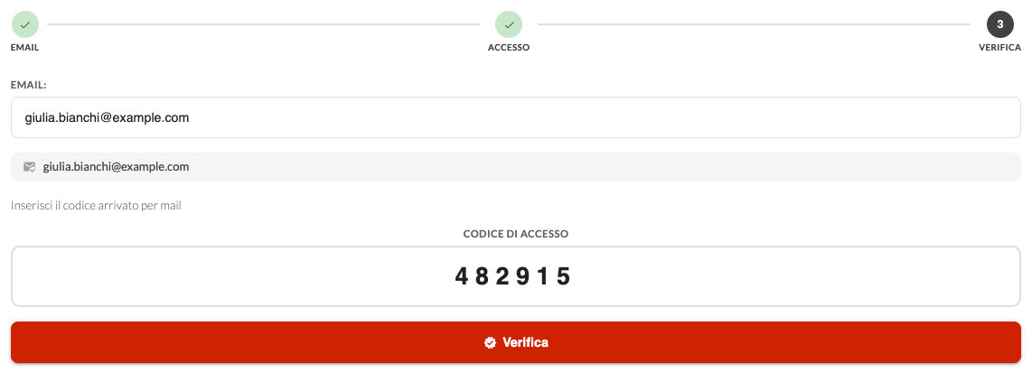 Il terzo passaggio: il codice di accesso