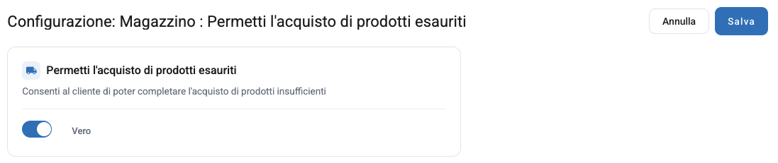 L'interruttore di Permetti l'acquisto di prodotti esauriti